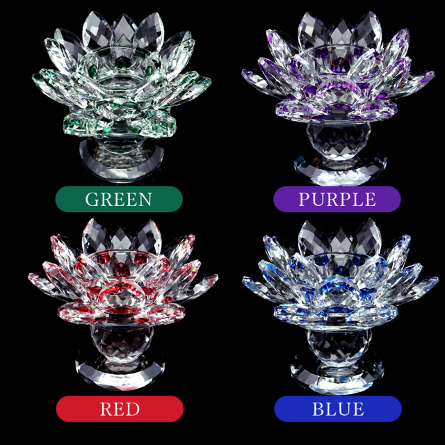 蓮の花 置物 クリスタルガラス サンキャッチャー 8Color さざれ セージ 置き皿 開運 イテンリヤ 風水グッズ 浄化 サイズ大