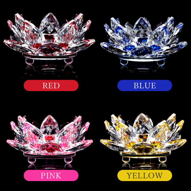 蓮の花 置物 クリスタルガラス サンキャッチャー 8Color さざれ セージ 置き皿 開運 イテンリヤ 風水グッズ 浄化 サイズ中