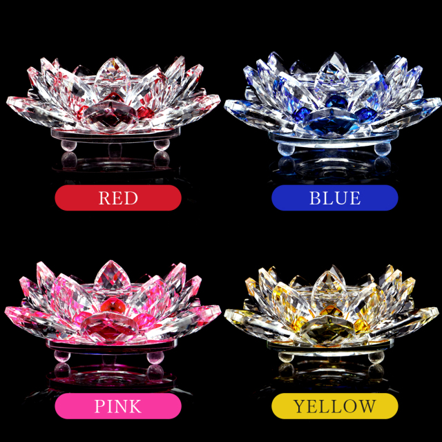 蓮の花 置物 クリスタルガラス サンキャッチャー 8Color さざれ セージ 置き皿 開運 イテンリヤ 風水グッズ 浄化 サイズ小