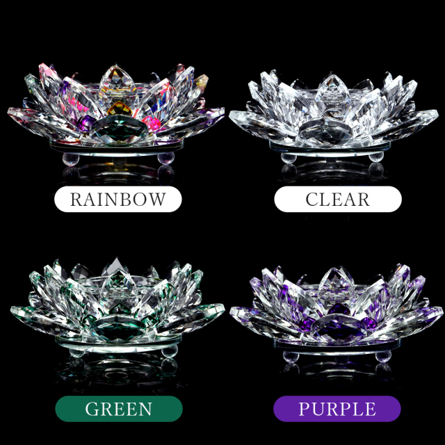 蓮の花 置物 size小 クリスタルガラス サンキャッチャー 8Color さざれ