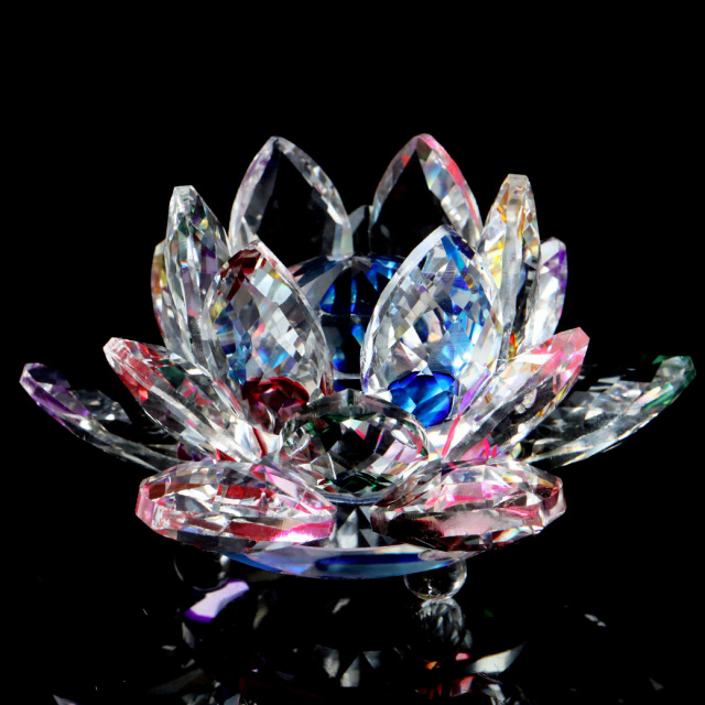 蓮の花 置物 虹色 クリスタルガラス サンキャッチャー 開運 イテンリヤ 風水グッズ 浄化