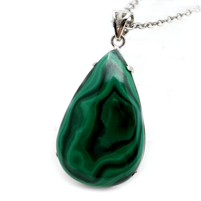 マラカイト ネックレス 天然石 ペンダント 高品質 孔雀石 Silver925 パワーストーン 1点もの