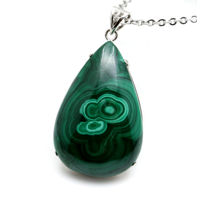 マラカイト ネックレス しずく型 ドロップ 天然石 ペンダント 高品質 孔雀石 Silver925 パワーストーン 1点もの