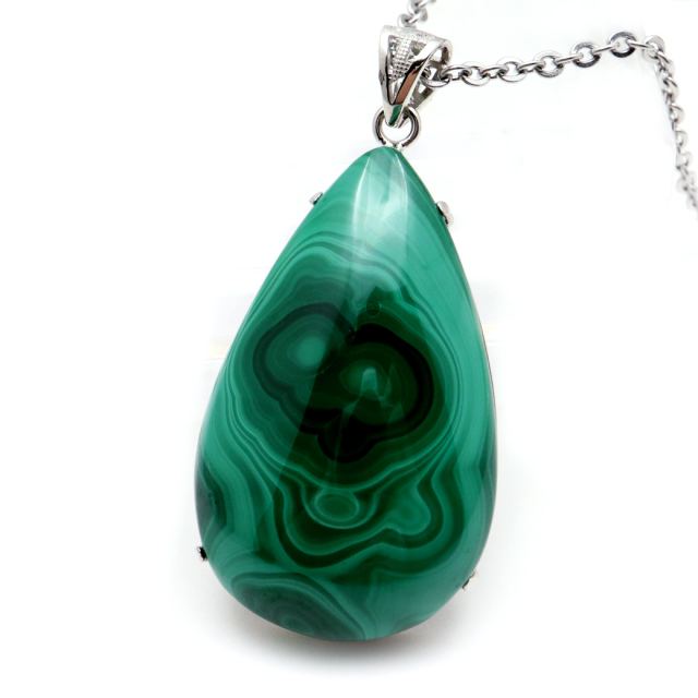マラカイト ネックレス しずく型 ドロップ 天然石 ペンダント 高品質 孔雀石 Silver925 パワーストーン 1点もの