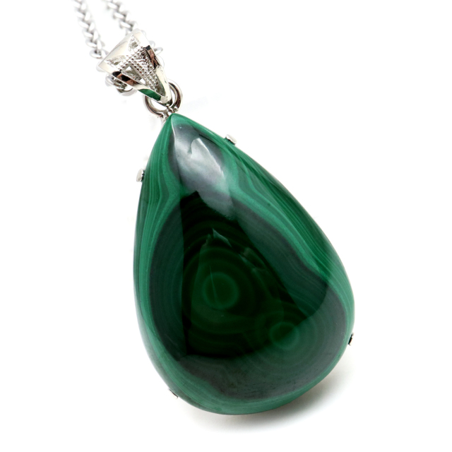 マラカイト ネックレス しずく型 ドロップ 天然石 ペンダント 高品質 孔雀石 Silver925 パワーストーン 1点もの