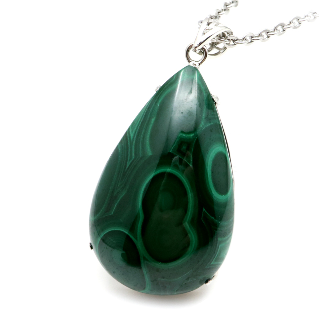 マラカイト ネックレス しずく型 ドロップ 天然石 ペンダント 高品質 孔雀石 Silver925 パワーストーン 1点もの