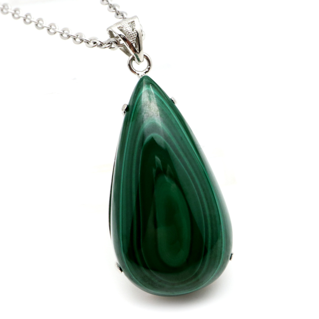 マラカイト ネックレス しずく型 ドロップ 天然石 ペンダント 高品質 孔雀石 Silver925 パワーストーン 1点もの