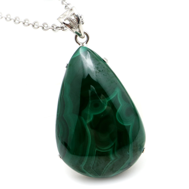 マラカイト ネックレス しずく型 ドロップ 天然石 ペンダント 高品質 孔雀石 Silver925 パワーストーン 1点もの