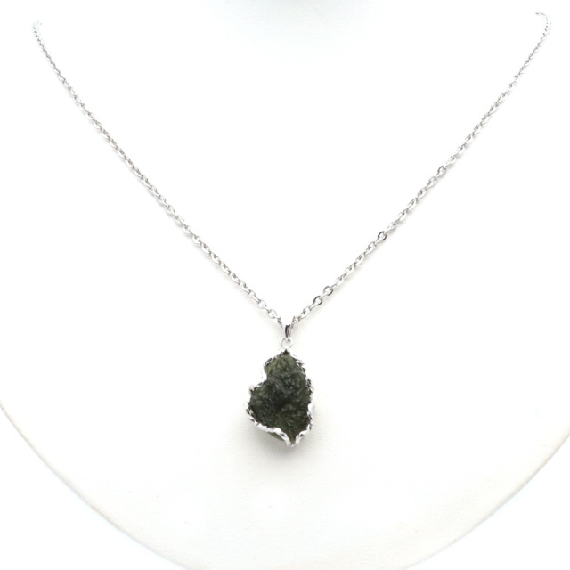 モルダバイト ネックレス 天然石 原石 ペンダント ラフロック AAA タンブル SILVER925 パワーストーン 1点もの moldavite
