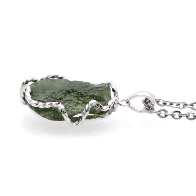 モルダバイト ネックレス 天然石 原石 ペンダント ラフロック AAA タンブル SILVER925 パワーストーン 1点もの moldavite