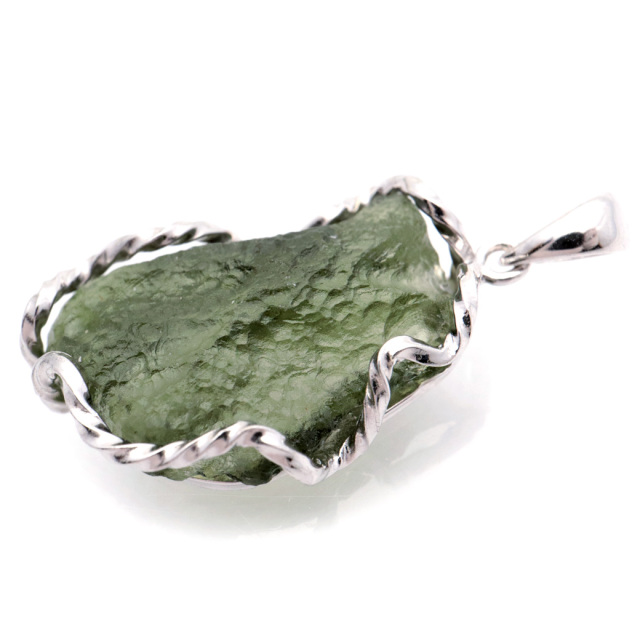 モルダバイト ネックレス 天然石 原石 ペンダント ラフロック AAA タンブル SILVER925 パワーストーン 1点もの moldavite