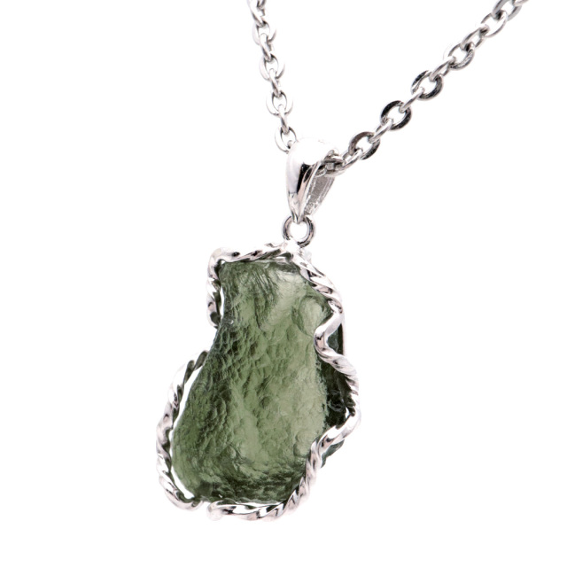 モルダバイト ネックレス 天然石 原石 ペンダント ラフロック AAA タンブル SILVER925 パワーストーン 1点もの moldavite