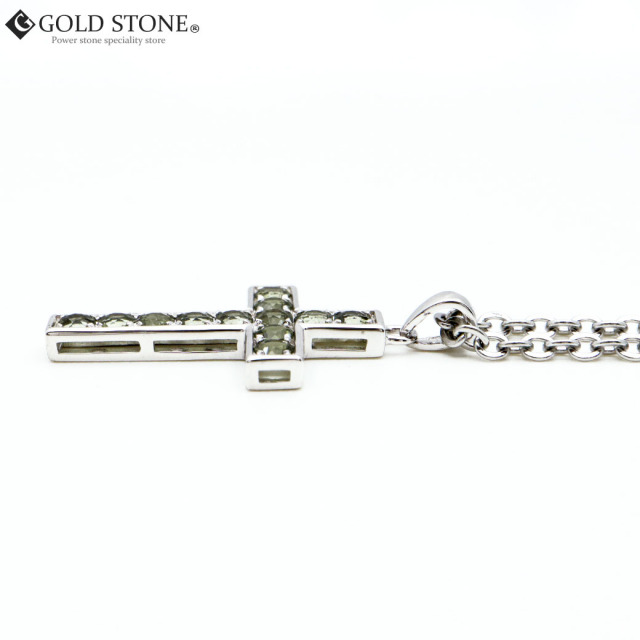 モルダバイト ネックレス 天然石 ペンダント 宝石質5A Silver925使用 鑑別書発行可能 十字架 クロス型