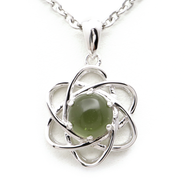 モルダバイト ペンダント 宝石質 5A Silver925使用 フラワー型 天然石