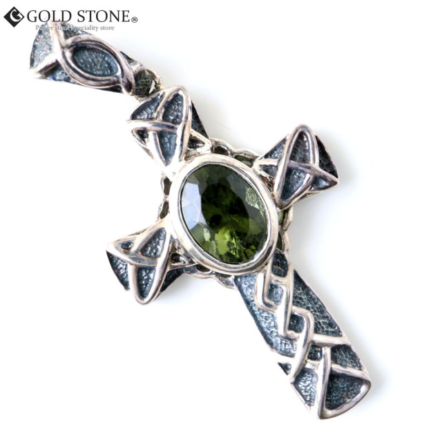 モルダバイト ネックレス 天然石 ペンダント 宝石質5A Silver925使用 鑑別書発行可能 クロス 十字架型