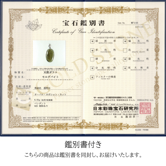 モルダバイト ネックレス 鑑別書付き 天然石 ペンダント 超高品質 龍紋がはっきりと見える 本物 Silver925