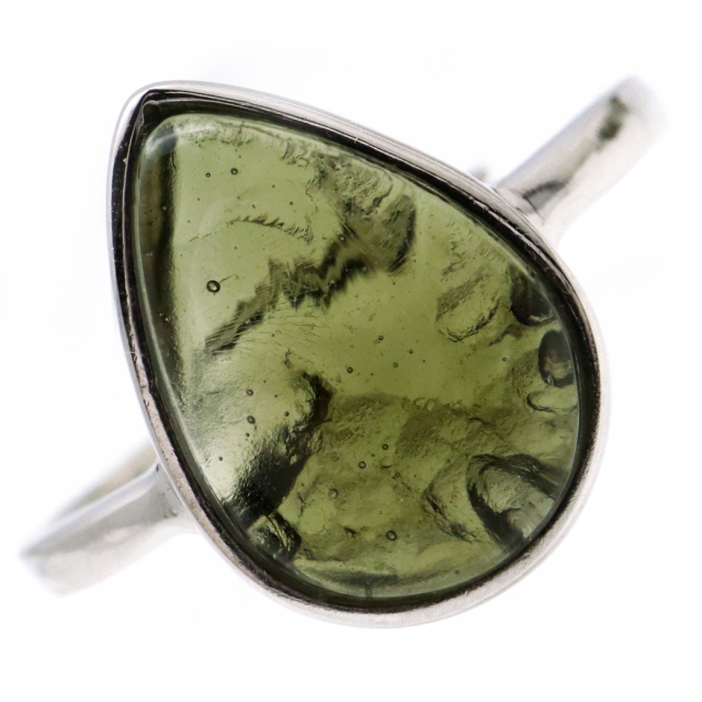 モルダバイト 指輪 リング しずく ドロップ レディース 龍紋がはっきりと見える 1点物 宇宙 ガラス パワーストーン 天然石