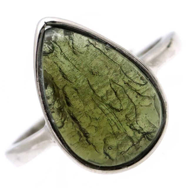 モルダバイト 指輪 リング しずく ドロップ レディース 龍紋がはっきりと見える 1点物 宇宙 ガラス パワーストーン 天然石