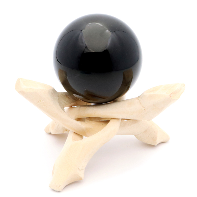 モリオン 黒水晶 丸玉 木製台座付き 直径 52mm 山東省産 天然石 パワーストーン 1点もの