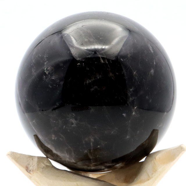モリオン 黒水晶 丸玉 木製台座付き 山東省産 天然石 パワーストーン 1点もの 置き物 インテリア 置物 開運 原石