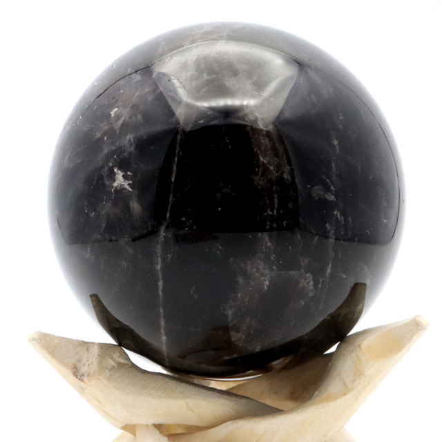 モリオン 黒水晶 丸玉 木製台座付き 山東省産 天然石 パワーストーン 1点もの 置き物 インテリア 置物 開運 原石