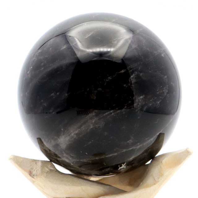 モリオン 黒水晶 丸玉 木製台座付き 山東省産 天然石 パワーストーン 1点もの 置き物 インテリア 置物 開運 原石