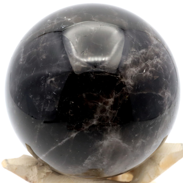 モリオン 黒水晶 丸玉 木製台座付き 山東省産 天然石 パワーストーン 1点もの 置き物 インテリア 置物 開運 原石
