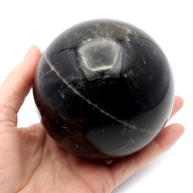 モリオン 黒水晶 丸玉 木製台座付き 山東省産 天然石 パワーストーン 1点もの 置き物 インテリア 置物 開運 原石