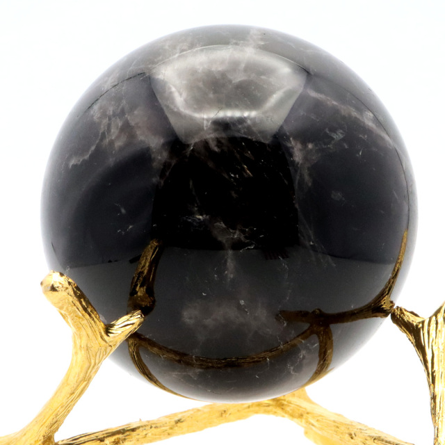 モリオン 黒水晶 丸玉 木製台座付き 山東省産 天然石 パワーストーン 1点もの 置き物 インテリア 置物 開運 原石