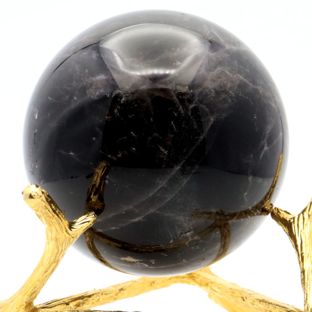 モリオン 黒水晶 丸玉 木製台座付き 山東省産 天然石 パワーストーン 1点もの 置き物 インテリア 置物 開運 原石