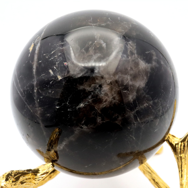 モリオン 黒水晶 丸玉 木製台座付き 山東省産 天然石 パワーストーン 1点もの 置き物 インテリア 置物 開運 原石