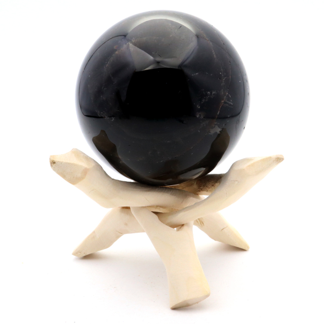 モリオン 黒水晶 丸玉 木製台座付き 山東省産 天然石 パワーストーン 1点もの 置き物 インテリア 置物 開運 原石