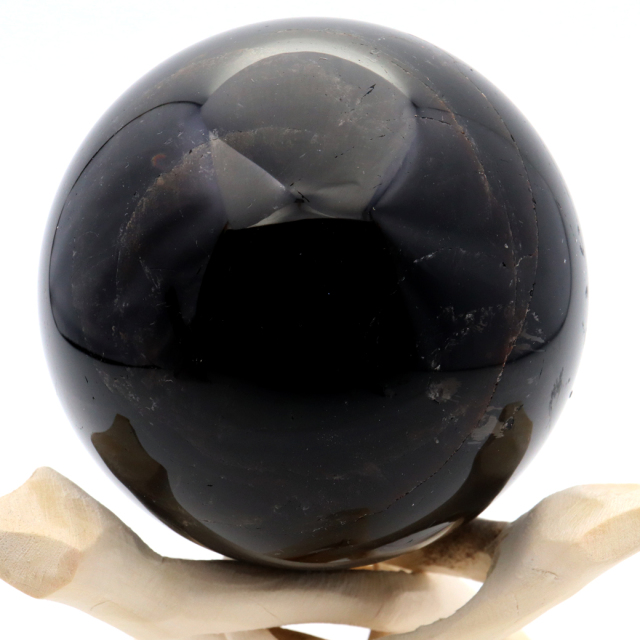 モリオン 黒水晶 丸玉 木製台座付き 山東省産 天然石 パワーストーン 1点もの 置き物 インテリア 置物 開運 原石