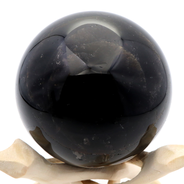モリオン 黒水晶 丸玉 木製台座付き 山東省産 天然石 パワーストーン 1点もの 置き物 インテリア 置物 開運 原石