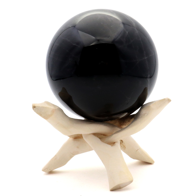 モリオン 黒水晶 丸玉 木製台座付き 山東省産 天然石 パワーストーン 1点もの 置き物 インテリア 置物 開運 原石