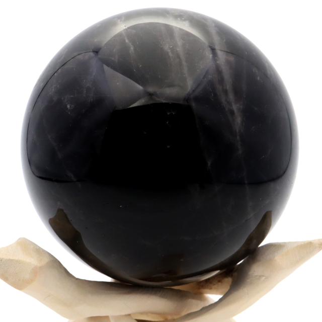 モリオン 黒水晶 丸玉 木製台座付き 山東省産 天然石 パワーストーン 1点もの 置き物 インテリア 置物 開運 原石