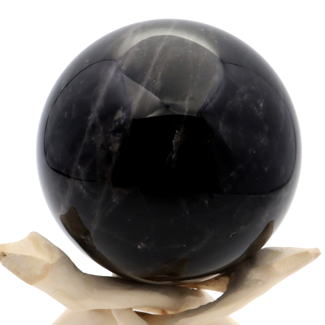 モリオン 黒水晶 丸玉 木製台座付き 山東省産 天然石 パワーストーン 1点もの 置き物 インテリア 置物 開運 原石