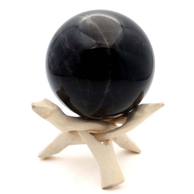 モリオン 黒水晶 丸玉 木製台座付き 山東省産 天然石 パワーストーン 1点もの 置き物 インテリア 置物 開運 原石