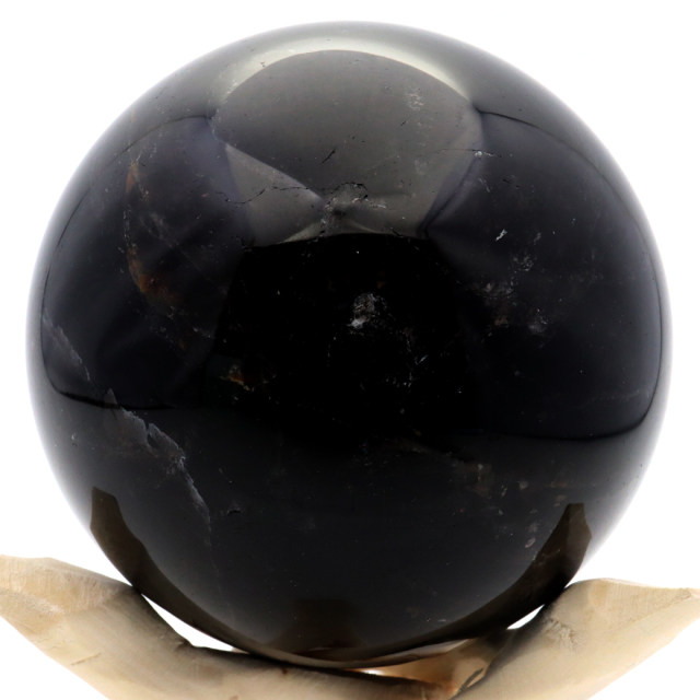 モリオン 黒水晶 丸玉 木製台座付き 山東省産 天然石 パワーストーン 1点もの 置き物 インテリア 置物 開運 原石