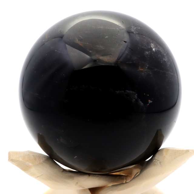 モリオン 黒水晶 丸玉 木製台座付き 山東省産 天然石 パワーストーン 1点もの 置き物 インテリア 置物 開運 原石
