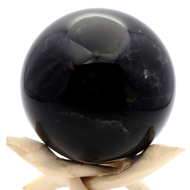 モリオン 黒水晶 丸玉 木製台座付き 山東省産 天然石 パワーストーン 1点もの 置き物 インテリア 置物 開運 原石