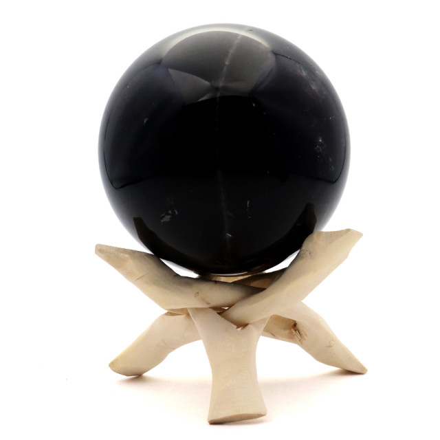 モリオン 黒水晶 丸玉 木製台座付き 山東省産 天然石 パワーストーン 1点もの 置き物 インテリア 置物 開運 原石