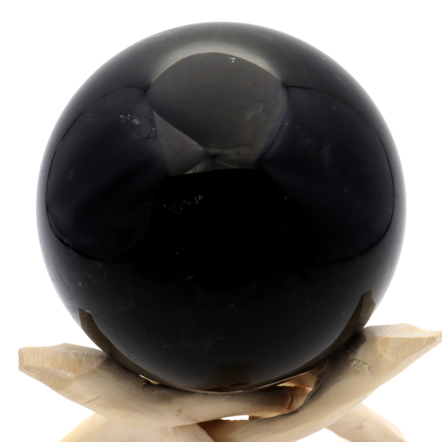 モリオン 黒水晶 丸玉 木製台座付き 山東省産 天然石 パワーストーン 1点もの 置き物 インテリア 置物 開運 原石