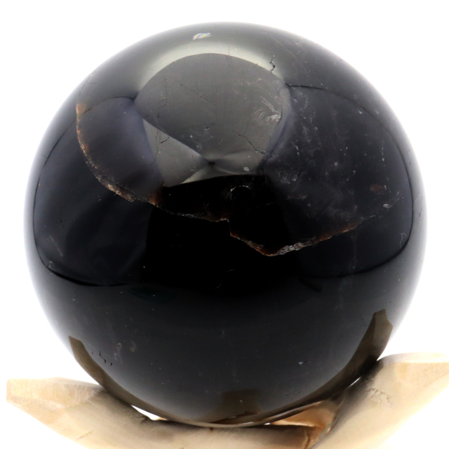 モリオン 黒水晶 丸玉 木製台座付き 山東省産 天然石 パワーストーン 1点もの 置き物 インテリア 置物 開運 原石