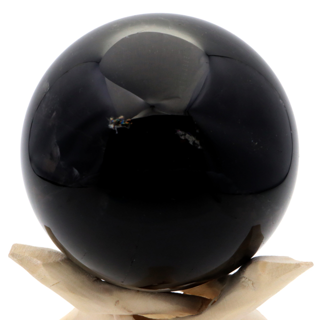 モリオン 黒水晶 丸玉 木製台座付き 直径 80mm 山東省産 天然石