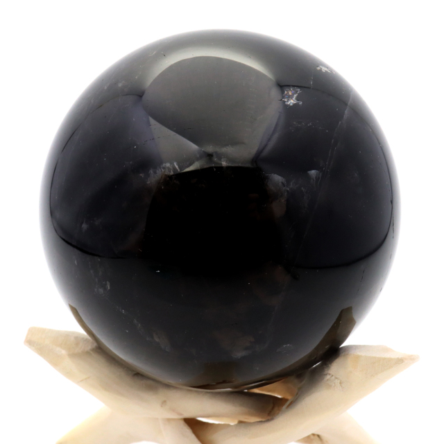 モリオン 黒水晶 丸玉 木製台座付き 山東省産 天然石 パワーストーン 1点もの 置き物 インテリア 置物 開運 原石