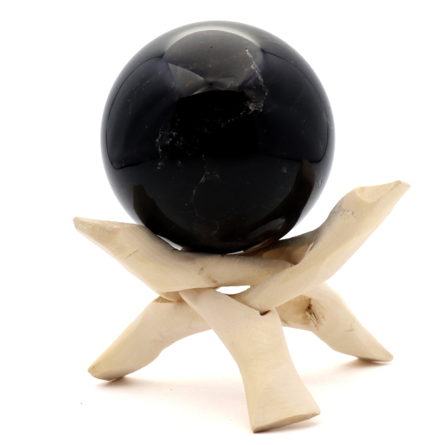 モリオン 黒水晶 丸玉 木製台座付き 山東省産 天然石 パワーストーン 1点もの 置き物 インテリア 置物 開運 原石