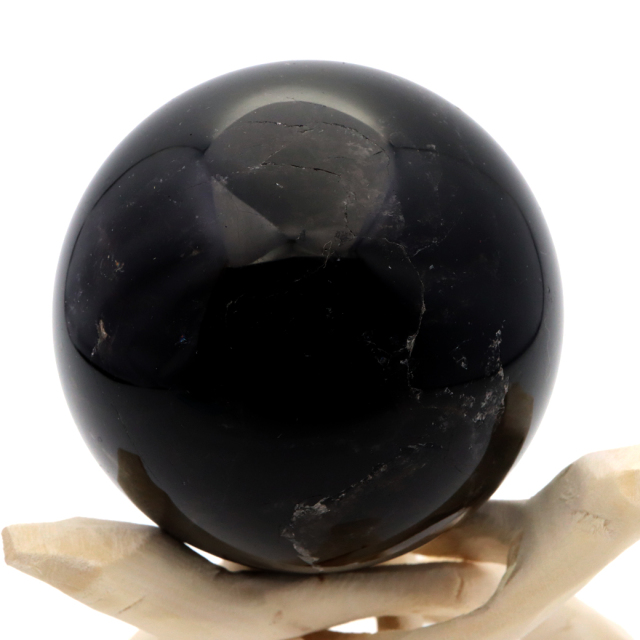 モリオン 黒水晶 丸玉 木製台座付き 山東省産 天然石 パワーストーン 1点もの 置き物 インテリア 置物 開運 原石