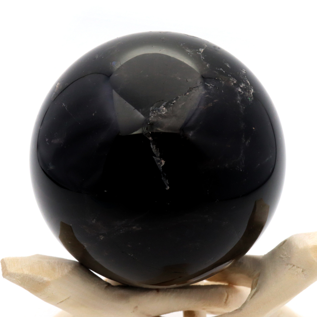 モリオン 黒水晶 丸玉 木製台座付き 山東省産 天然石 パワーストーン 1点もの 置き物 インテリア 置物 開運 原石