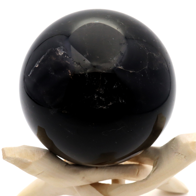 モリオン 黒水晶 丸玉 木製台座付き 山東省産 天然石 パワーストーン 1点もの 置き物 インテリア 置物 開運 原石
